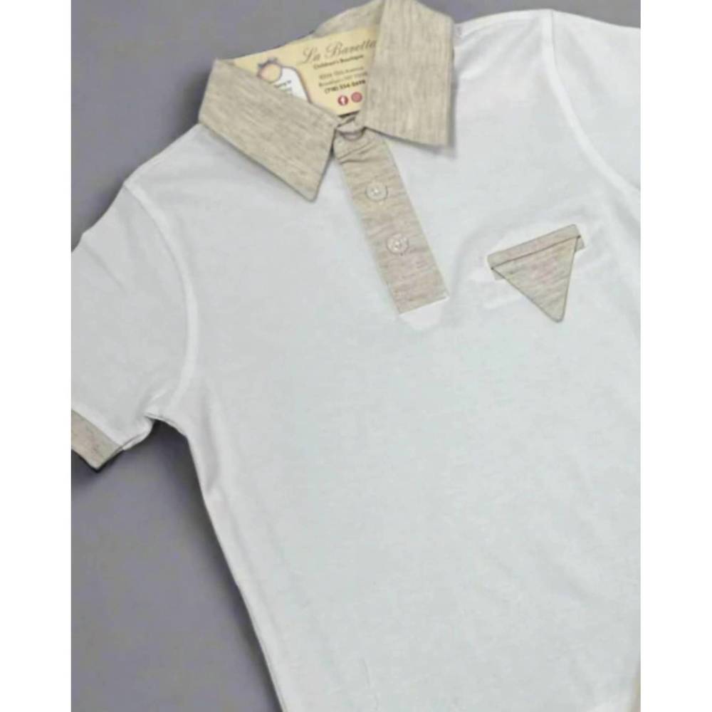 NEW LEO & ZACHARY boy's polo shirt in white/tan